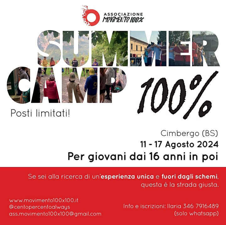 Summer camp Giovani Locandina 2024 Associazione Movimento 100%